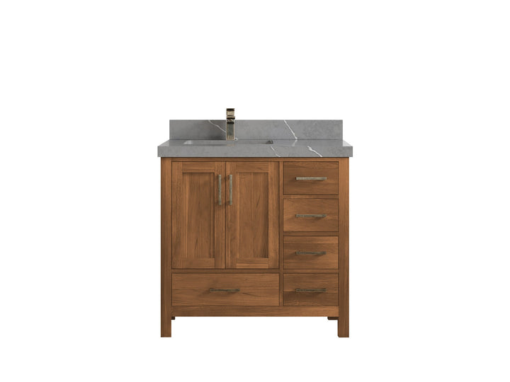Malibu Teak Wood 36 in. W x 22 in. D Left Offset Sink Bathroom Vanity - photo 45