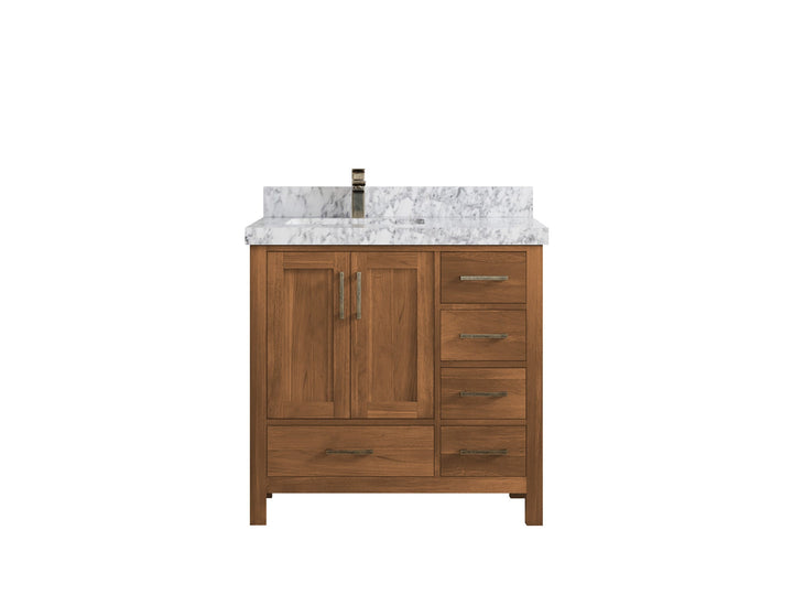 Malibu Teak Wood 36 in. W x 22 in. D Left Offset Sink Bathroom Vanity - photo 31