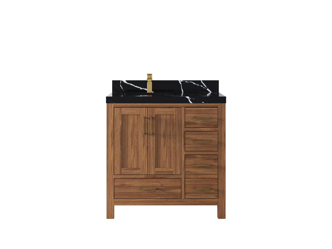 Malibu Teak Wood 36 in. W x 22 in. D Left Offset Sink Bathroom Vanity - Willow Bath and Vanity