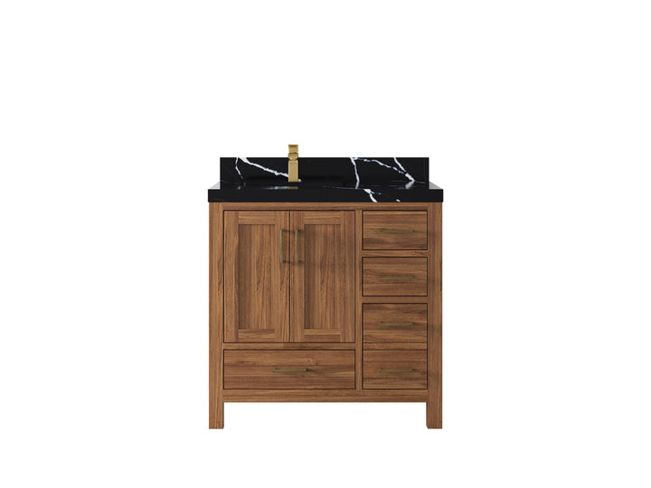 Malibu Teak Wood 36 in. W x 22 in. D Left Offset Sink Bathroom Vanity - photo 16