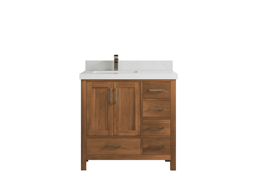 Malibu Teak Wood 36 in. W x 22 in. D Left Offset Sink Bathroom Vanity - Willow Bath and Vanity