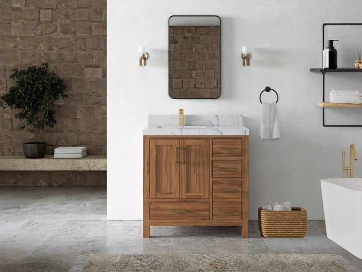 Malibu Teak Wood 36 in. W x 22 in. D Left Offset Sink Bathroom Vanity - photo 49