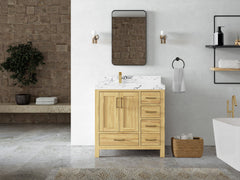 Malibu Teak Wood 36 in. W x 22 in. D Left Offset Sink Bathroom Vanity - photo 45