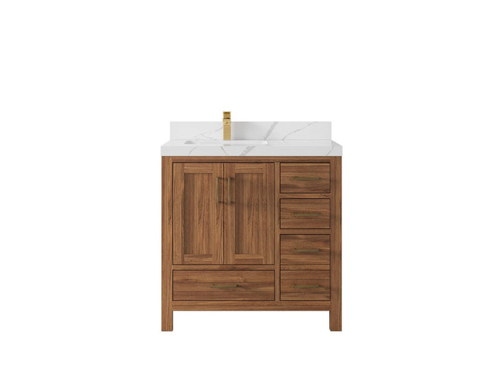 Malibu Teak Wood 36 in. W x 22 in. D Left Offset Sink Bathroom Vanity - photo 20