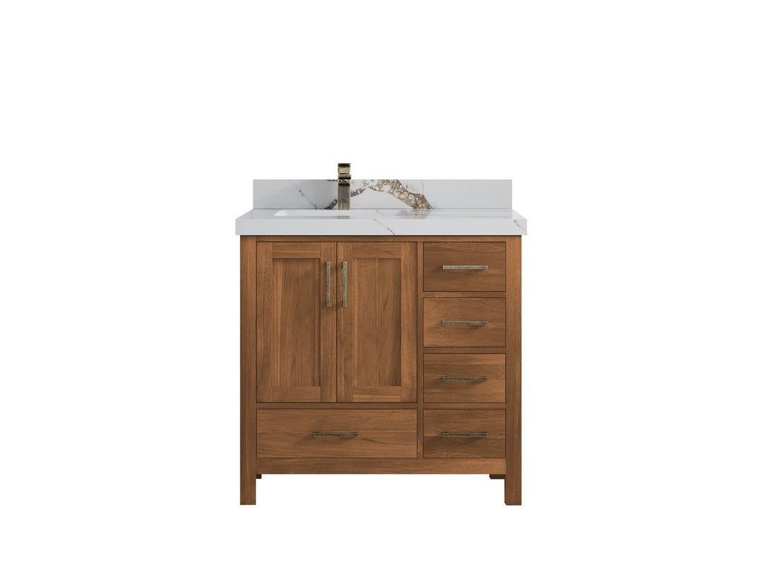 Malibu Teak Wood 36 in. W x 22 in. D Left Offset Sink Bathroom Vanity - Willow Bath and Vanity