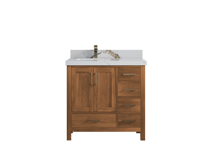 Malibu Teak Wood 36 in. W x 22 in. D Left Offset Sink Bathroom Vanity - photo 23