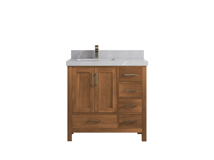 Malibu Teak Wood 36 in. W x 22 in. D Left Offset Sink Bathroom Vanity - photo 43