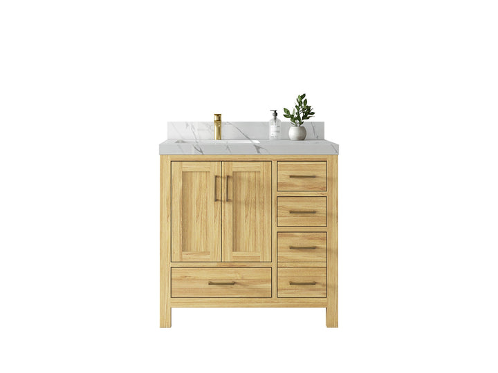 Malibu Teak Wood 36 in. W x 22 in. D Left Offset Sink Bathroom Vanity - photo 1