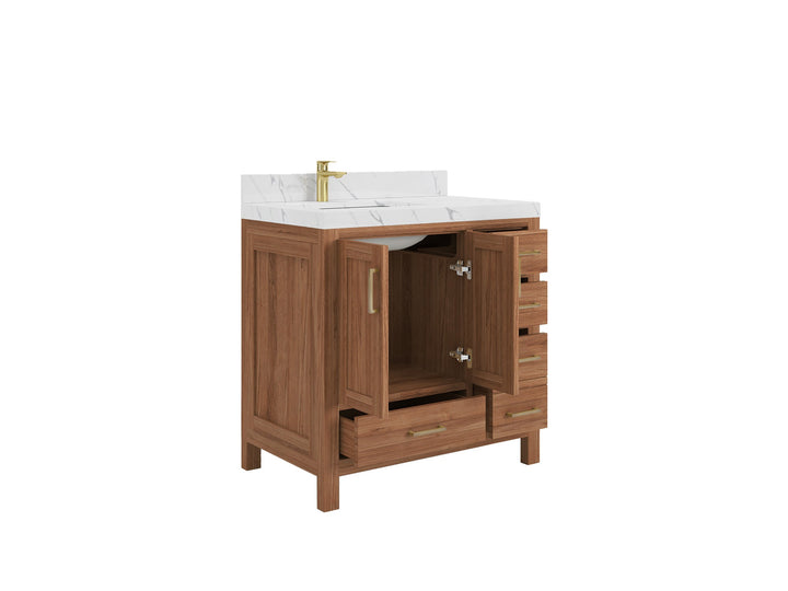 Malibu Teak Wood 36 in. W x 22 in. D Left Offset Sink Bathroom Vanity - photo 7