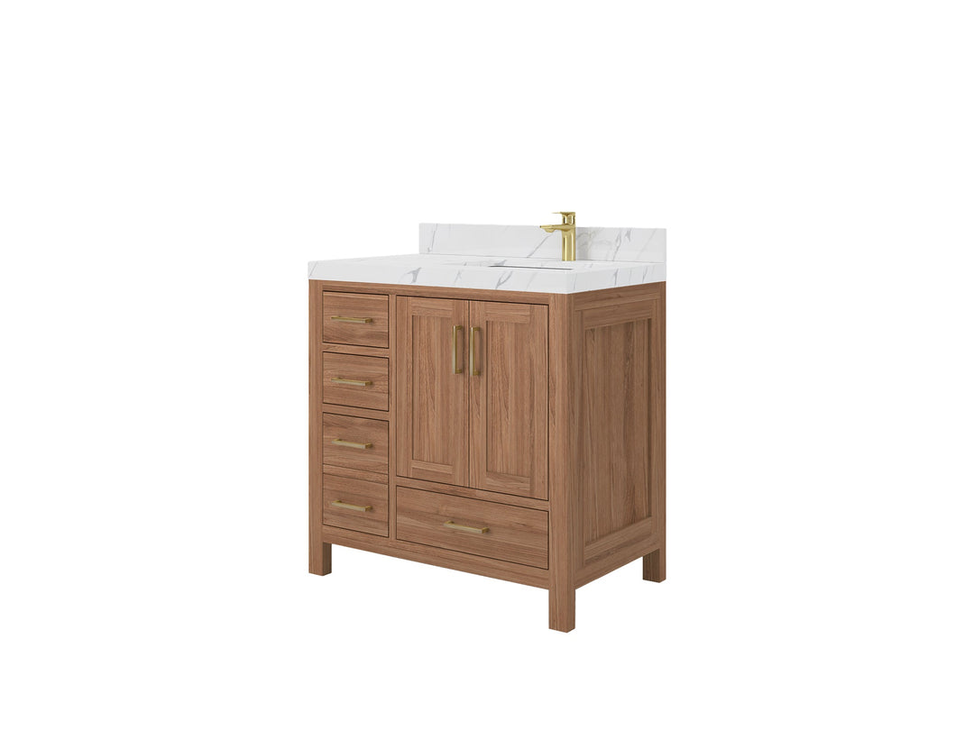 Malibu Teak Wood 36 in. W x 22 in. D Right Offset Sink Bathroom Vanity - Willow Bath and Vanity
