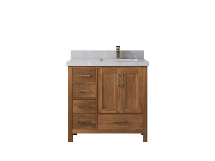 Malibu Teak Wood 36 in. W x 22 in. D Right Offset Sink Bathroom Vanity - photo 37