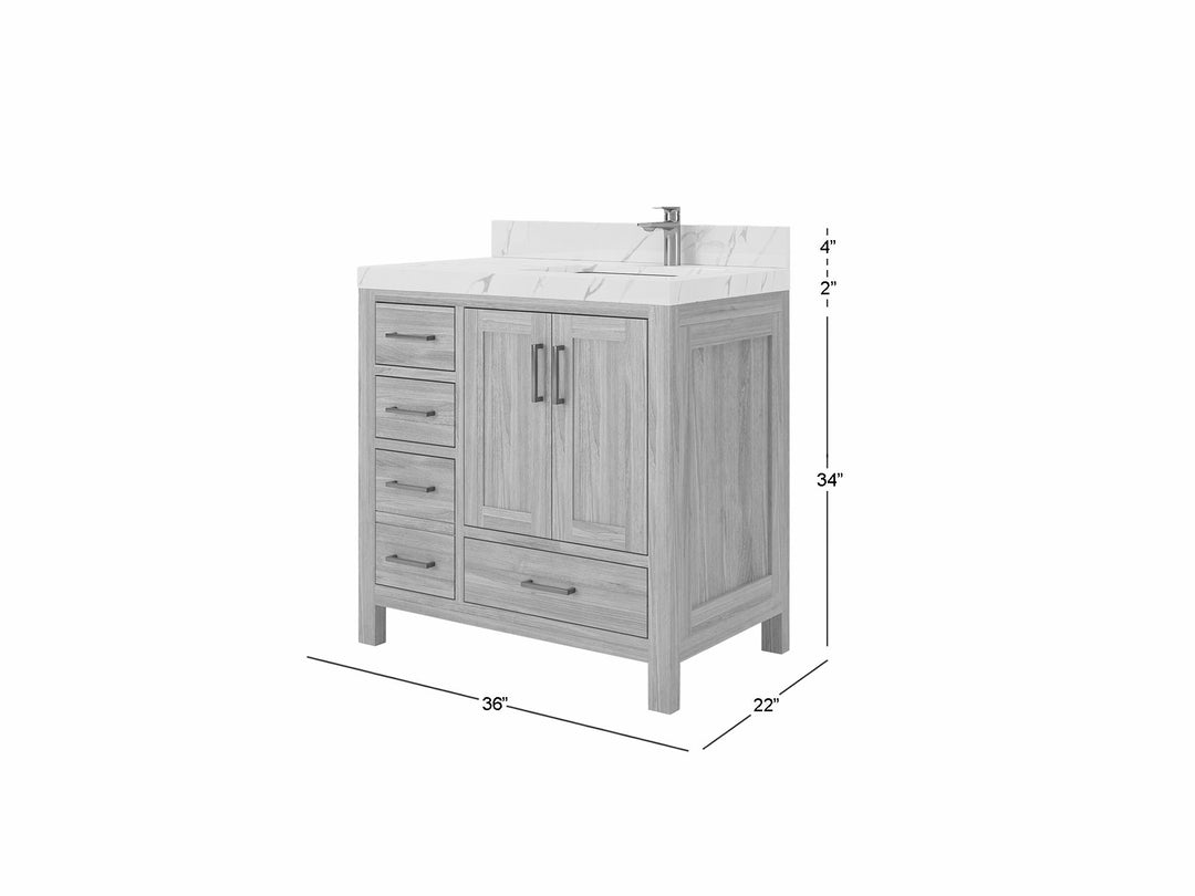 Malibu Teak Wood 36 in. W x 22 in. D Right Offset Sink Bathroom Vanity - Willow Bath and Vanity