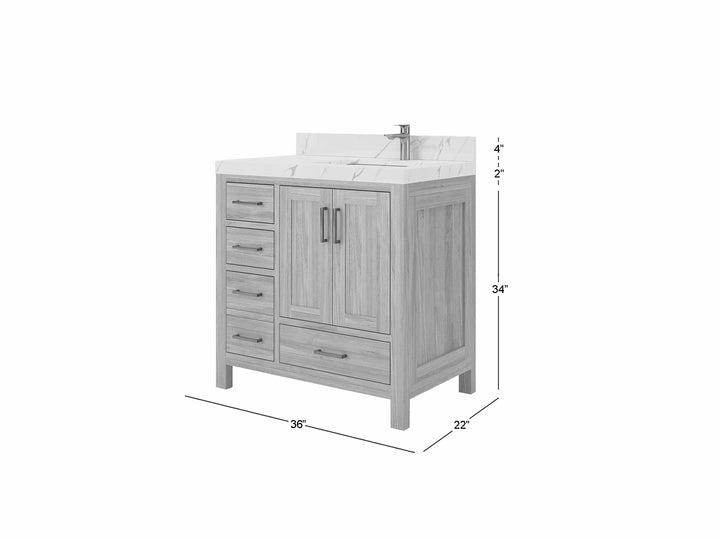 Malibu Teak Wood 36 in. W x 22 in. D Right Offset Sink Bathroom Vanity - photo 9
