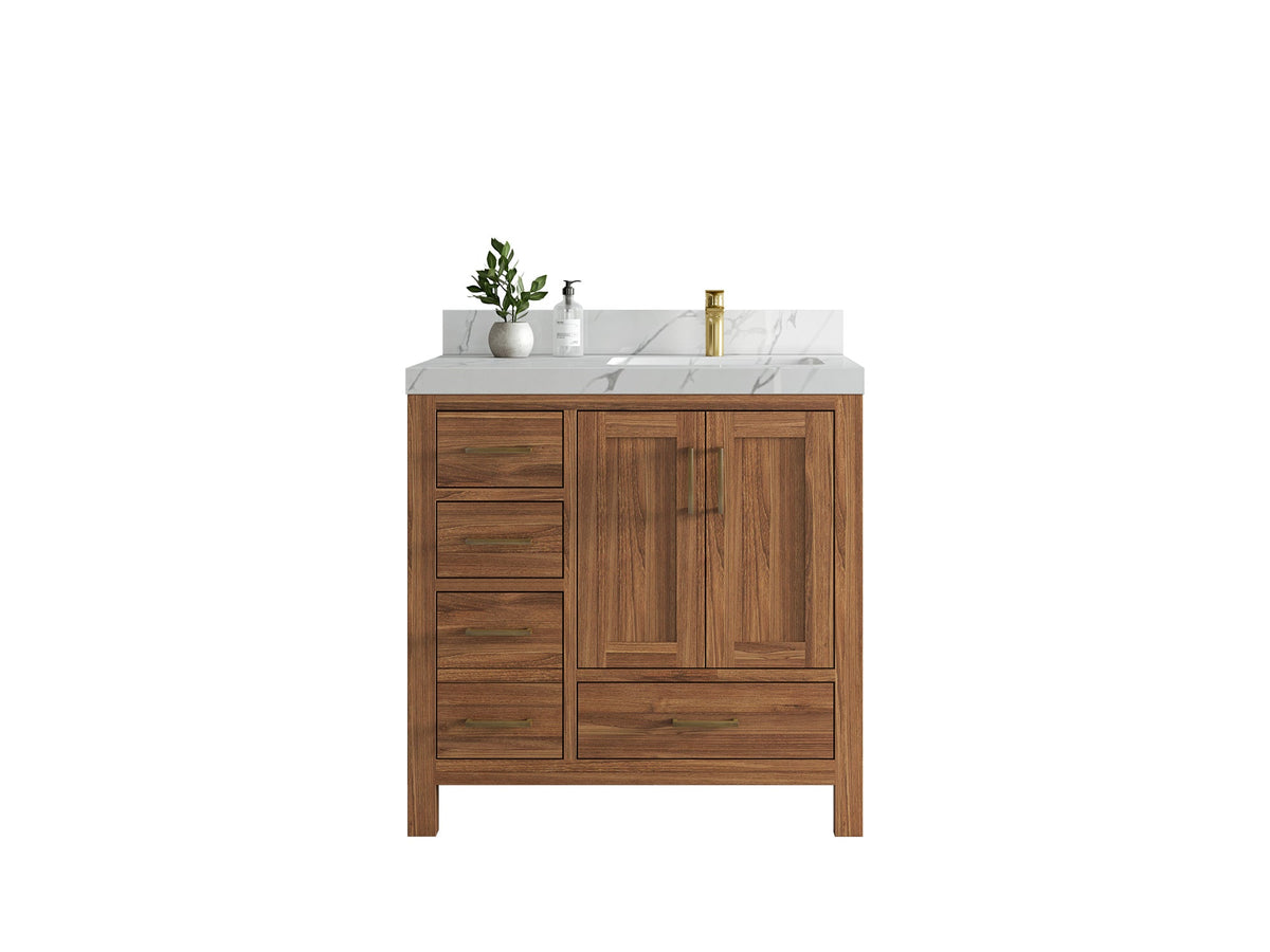 Malibu Teak Wood 36 in. W x 22 in. D Right Offset Sink Bathroom Vanity - Willow Bath and Vanity