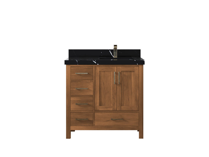Malibu Teak Wood 36 in. W x 22 in. D Right Offset Sink Bathroom Vanity - photo 15