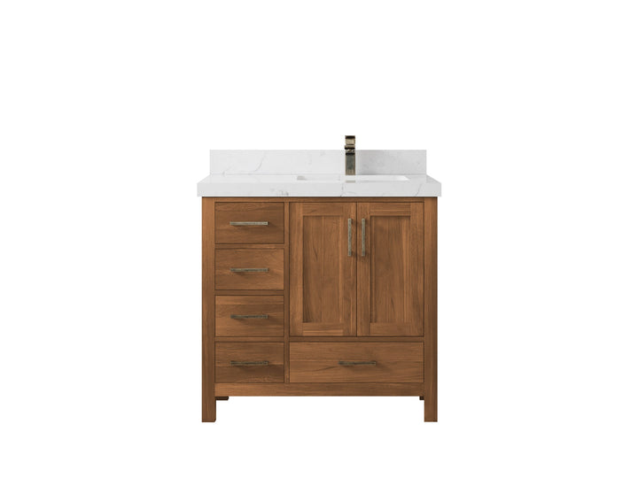 Malibu Teak Wood 36 in. W x 22 in. D Right Offset Sink Bathroom Vanity - photo 21