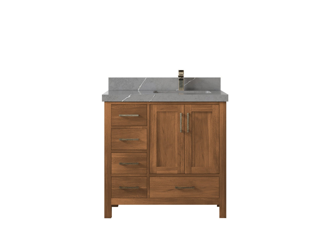 Malibu Teak Wood 36 in. W x 22 in. D Right Offset Sink Bathroom Vanity - Willow Bath and Vanity