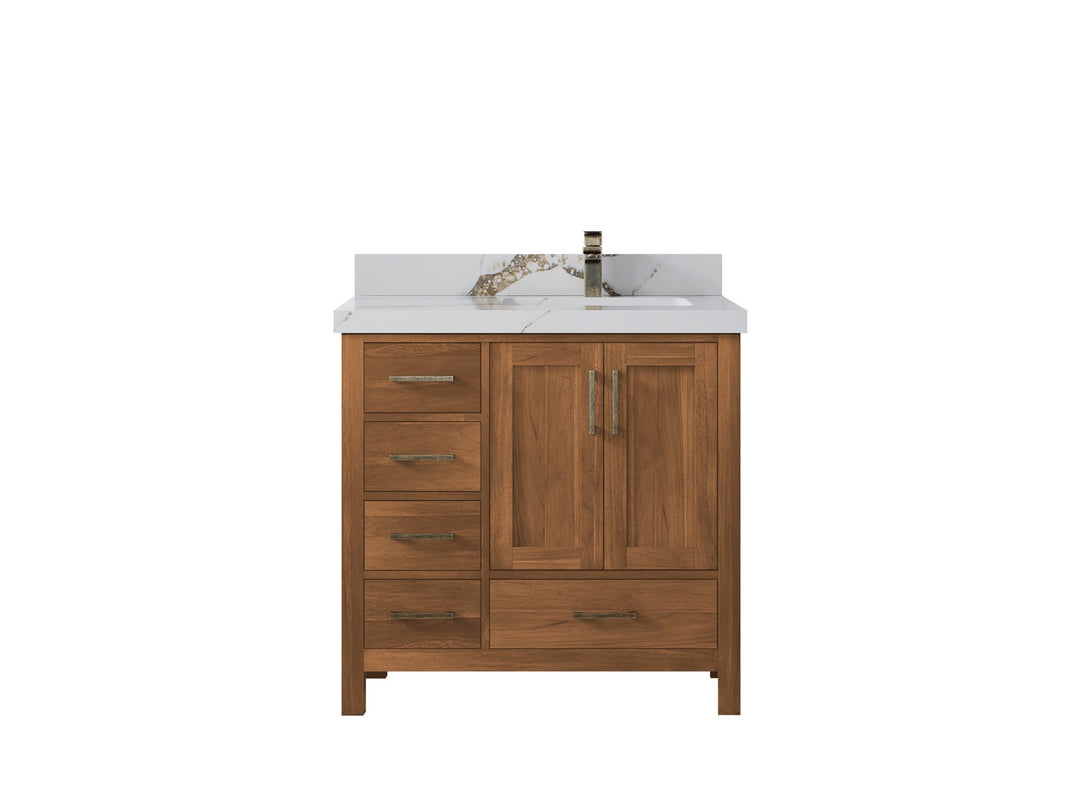 Malibu Teak Wood 36 in. W x 22 in. D Right Offset Sink Bathroom Vanity - Willow Bath and Vanity