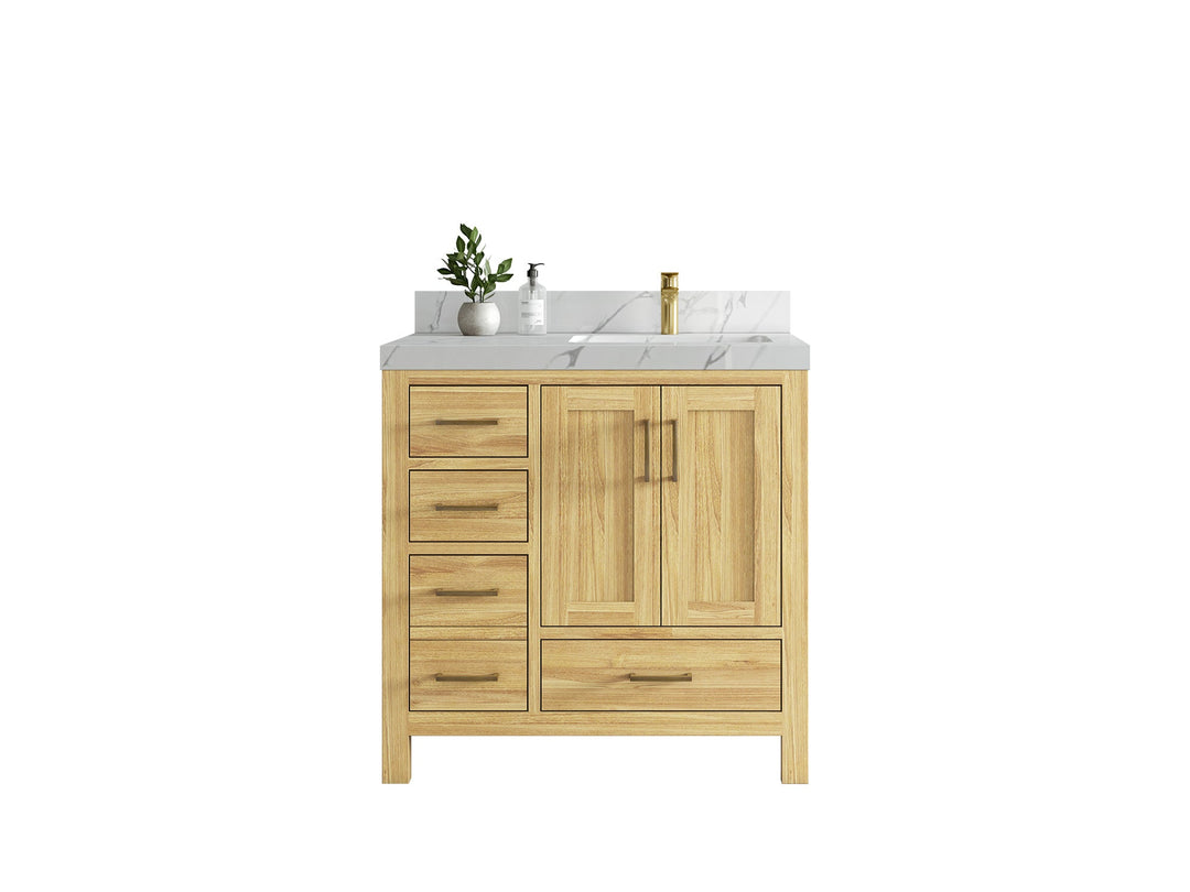 Malibu Teak Wood 36 in. W x 22 in. D Right Offset Sink Bathroom Vanity - Willow Bath and Vanity