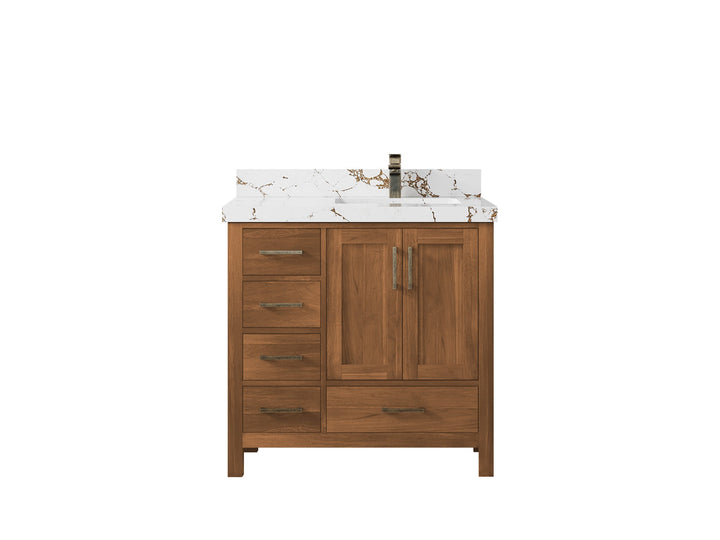 Malibu Teak Wood 36 in. W x 22 in. D Right Offset Sink Bathroom Vanity - photo 41