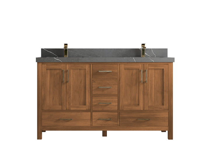 Malibu Teak Wood 60 in. W x 22 in. D Double Sink Bathroom Vanity - photo 39