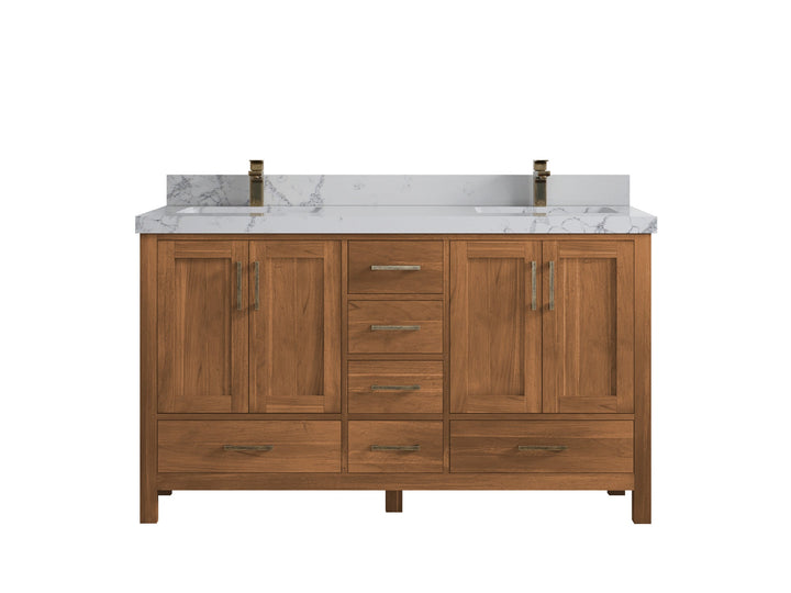 Malibu Teak Wood 60 in. W x 22 in. D Double Sink Bathroom Vanity - photo 47