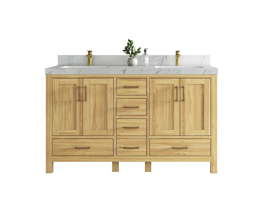 Malibu Teak Wood 60 in. W x 22 in. D Double Sink Bathroom Vanity - Willow Bath and Vanity