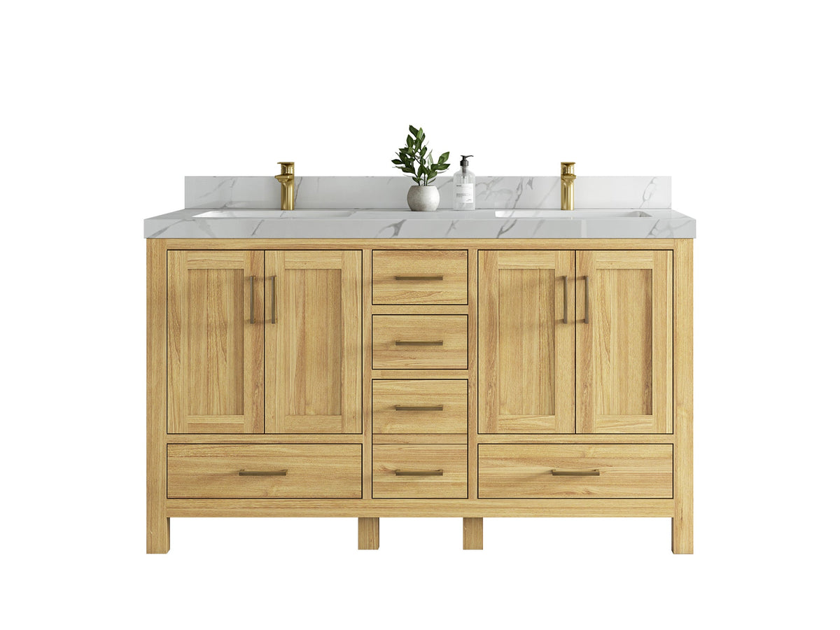 Malibu Teak Wood 60 in. W x 22 in. D Double Sink Bathroom Vanity - Willow Bath and Vanity