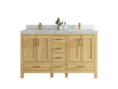 Malibu Teak Wood 60 in. W x 22 in. D Double Sink Bathroom Vanity - Willow Bath and Vanity