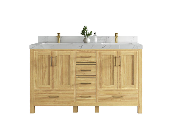 Malibu Teak Wood 60 in. W x 22 in. D Double Sink Bathroom Vanity - photo 1