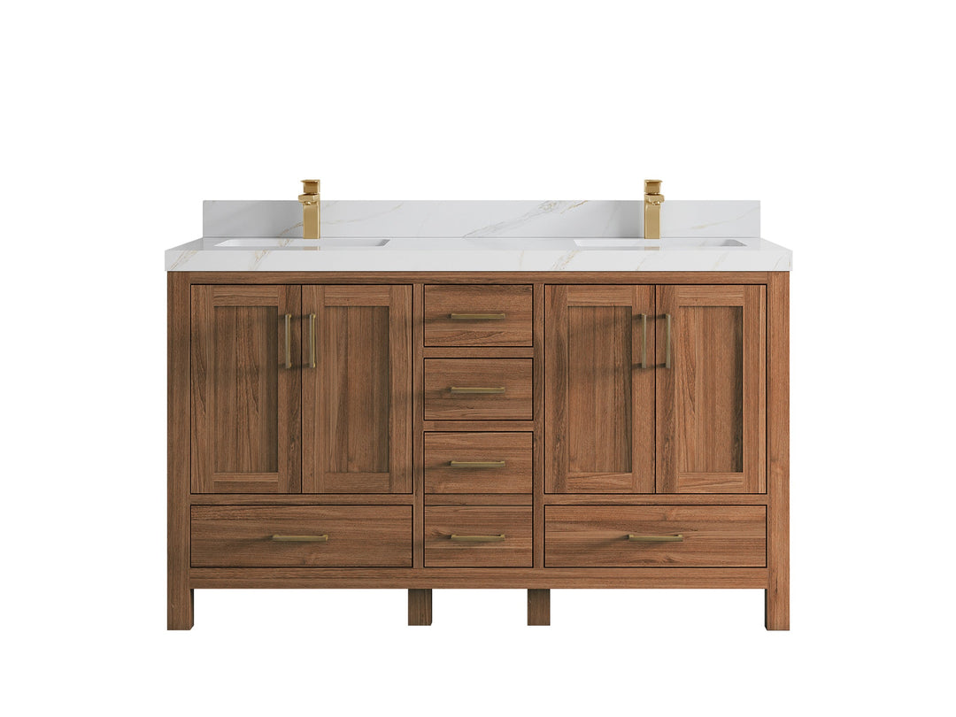 Malibu Teak Wood 60 in. W x 22 in. D Double Sink Bathroom Vanity - Willow Bath and Vanity