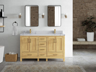 Malibu Teak Wood 60 in. W x 22 in. D Double Sink Bathroom Vanity - Willow Bath and Vanity