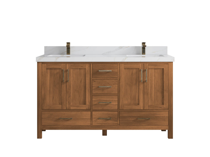 Malibu Teak Wood 60 in. W x 22 in. D Double Sink Bathroom Vanity - photo 23