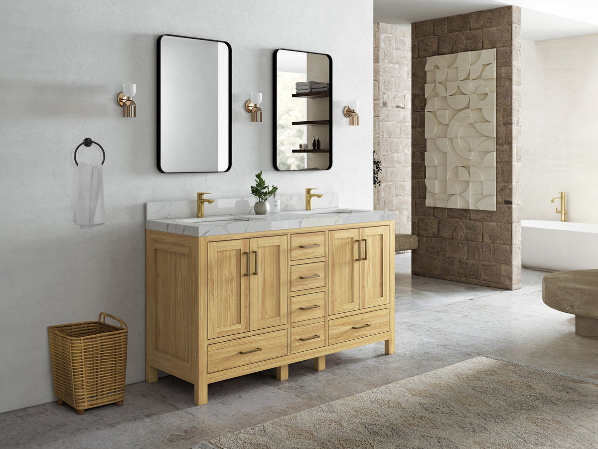 Malibu Teak Wood 60 in. W x 22 in. D Double Sink Bathroom Vanity - Willow Bath and Vanity