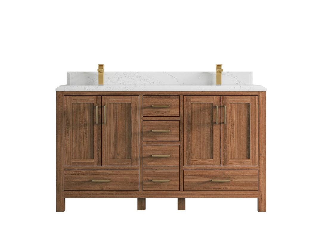 Malibu Teak Wood 60 in. W x 22 in. D Double Sink Bathroom Vanity - Willow Bath and Vanity