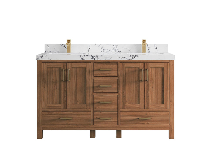 Malibu Teak Wood 60 in. W x 22 in. D Double Sink Bathroom Vanity - photo 46