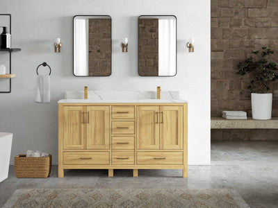 Malibu Teak Wood 60 in. W x 22 in. D Double Sink Bathroom Vanity - Willow Bath and Vanity
