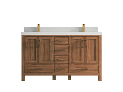Malibu Teak Wood 60 in. W x 22 in. D Double Sink Bathroom Vanity - Willow Bath and Vanity