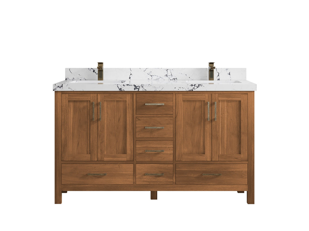 Malibu Teak Wood 60 in. W x 22 in. D Double Sink Bathroom Vanity - Willow Bath and Vanity