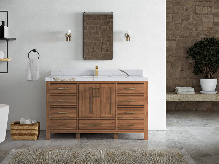 Malibu Teak Wood 60 in. W x 22 in. D Single Sink Bathroom Vanity - photo 17