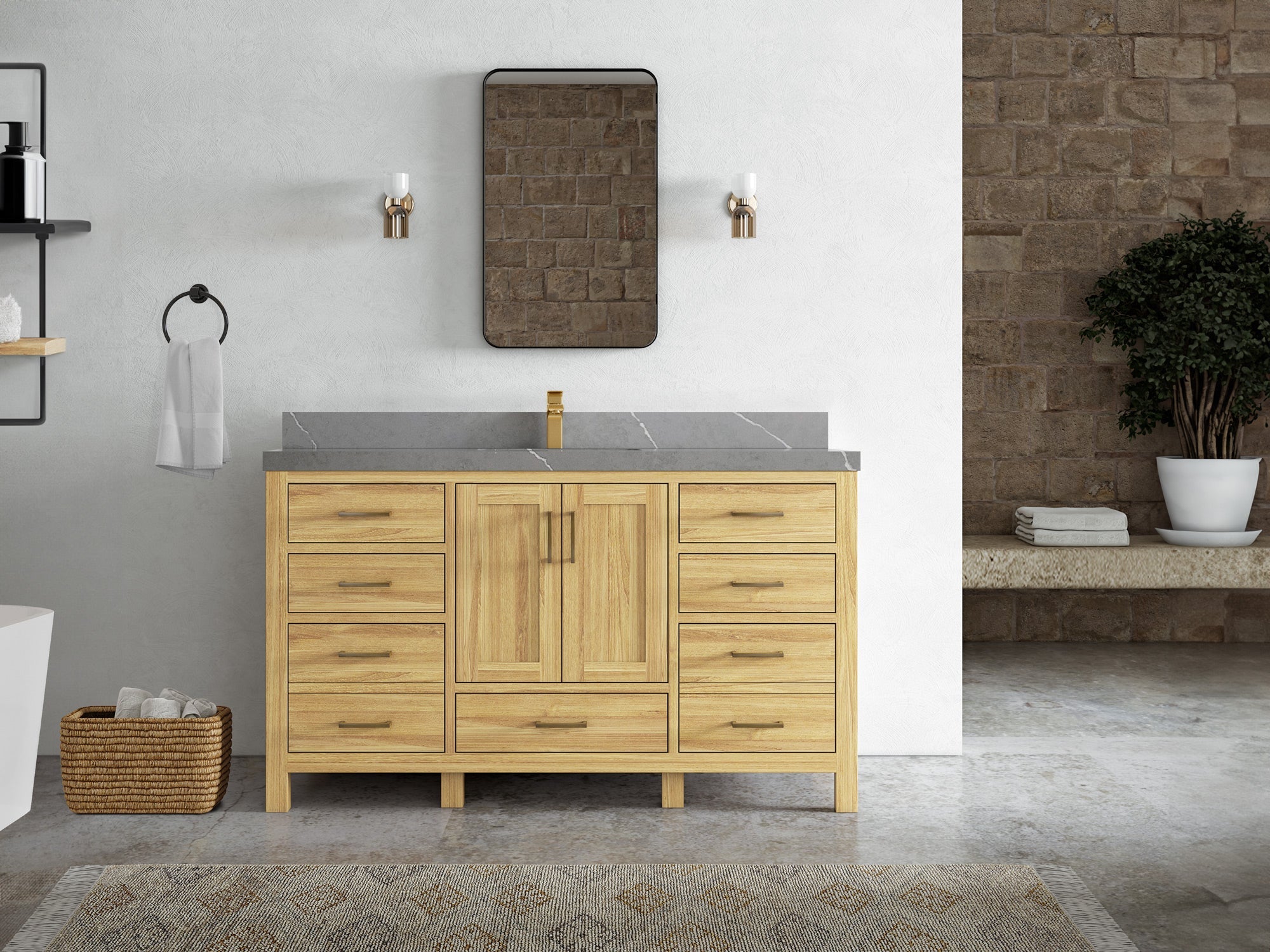 Malibu Teak Wood 60 in. W x 22 in. D Single Sink Bathroom Vanity - Willow Bath and Vanity