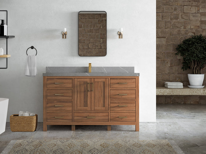 Malibu Teak Wood 60 in. W x 22 in. D Single Sink Bathroom Vanity - photo 39