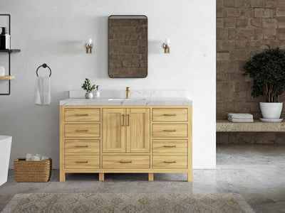 Malibu Teak Wood 60 in. W x 22 in. D Single Sink Bathroom Vanity - Willow Bath and Vanity