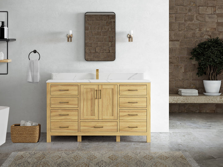 Malibu Teak Wood 60 in. W x 22 in. D Single Sink Bathroom Vanity - photo 28