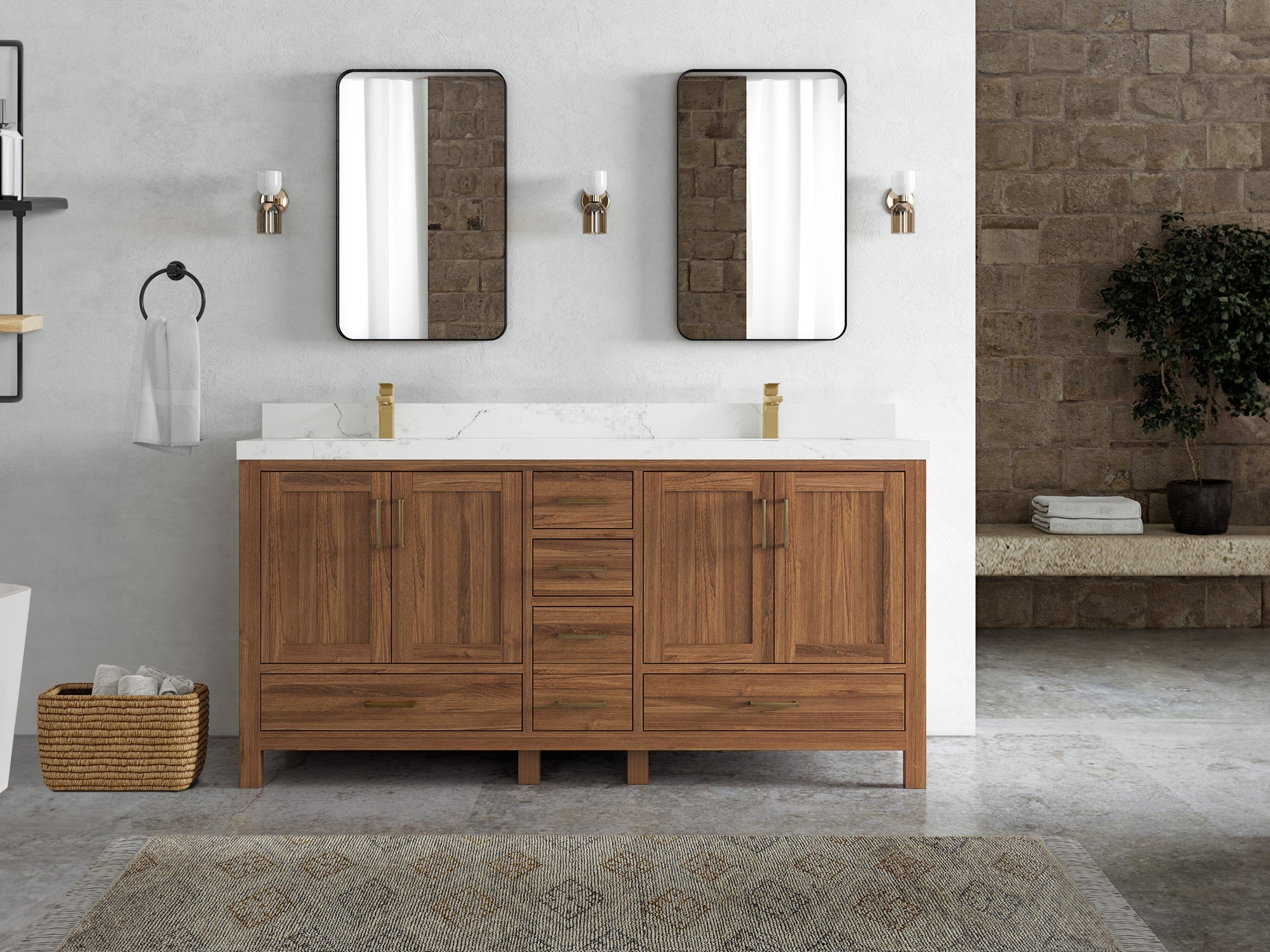 Malibu Teak Wood 72 in. W x 22 in. D Double Sink Bathroom Vanity - Willow Bath and Vanity