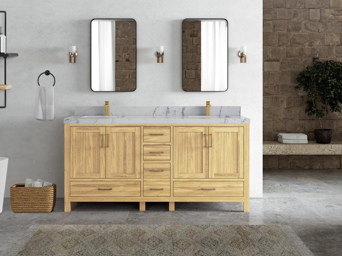 Malibu Teak Wood 72 in. W x 22 in. D Double Sink Bathroom Vanity - Willow Bath and Vanity