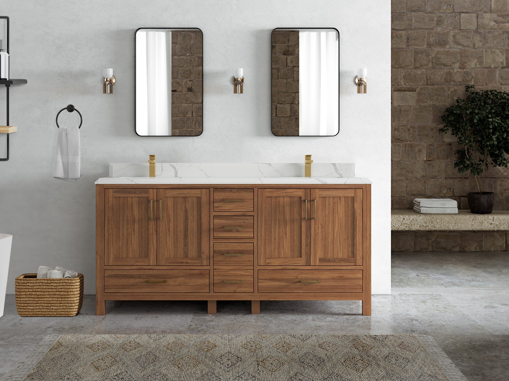 Malibu Teak Wood 72 in. W x 22 in. D Double Sink Bathroom Vanity - Willow Bath and Vanity