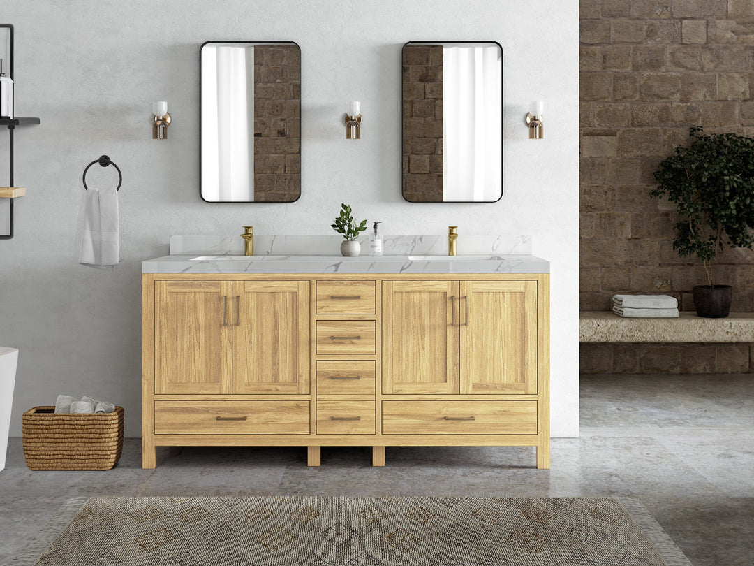 Malibu Teak Wood 72 in. W x 22 in. D Double Sink Bathroom Vanity - Willow Bath and Vanity