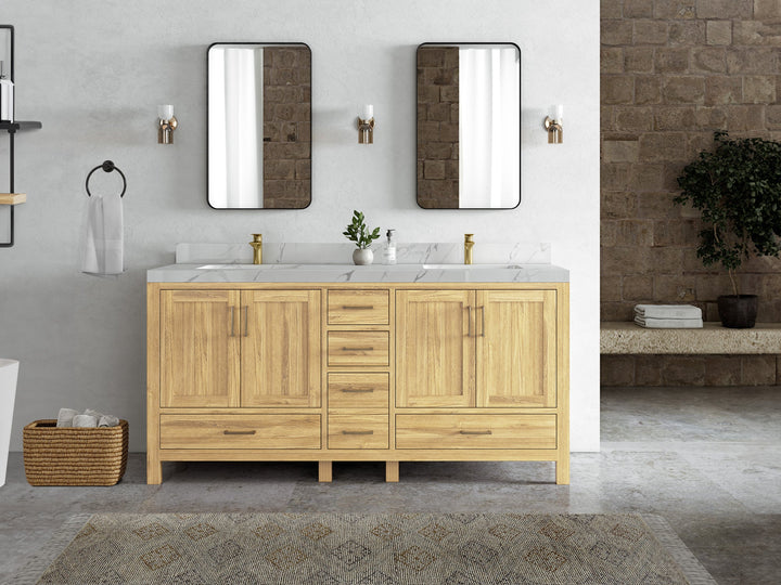 Malibu Teak Wood 72 in. W x 22 in. D Double Sink Bathroom Vanity - photo 4