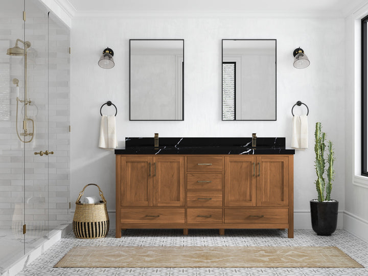 Malibu Teak Wood 72 in. W x 22 in. D Double Sink Bathroom Vanity - photo 48